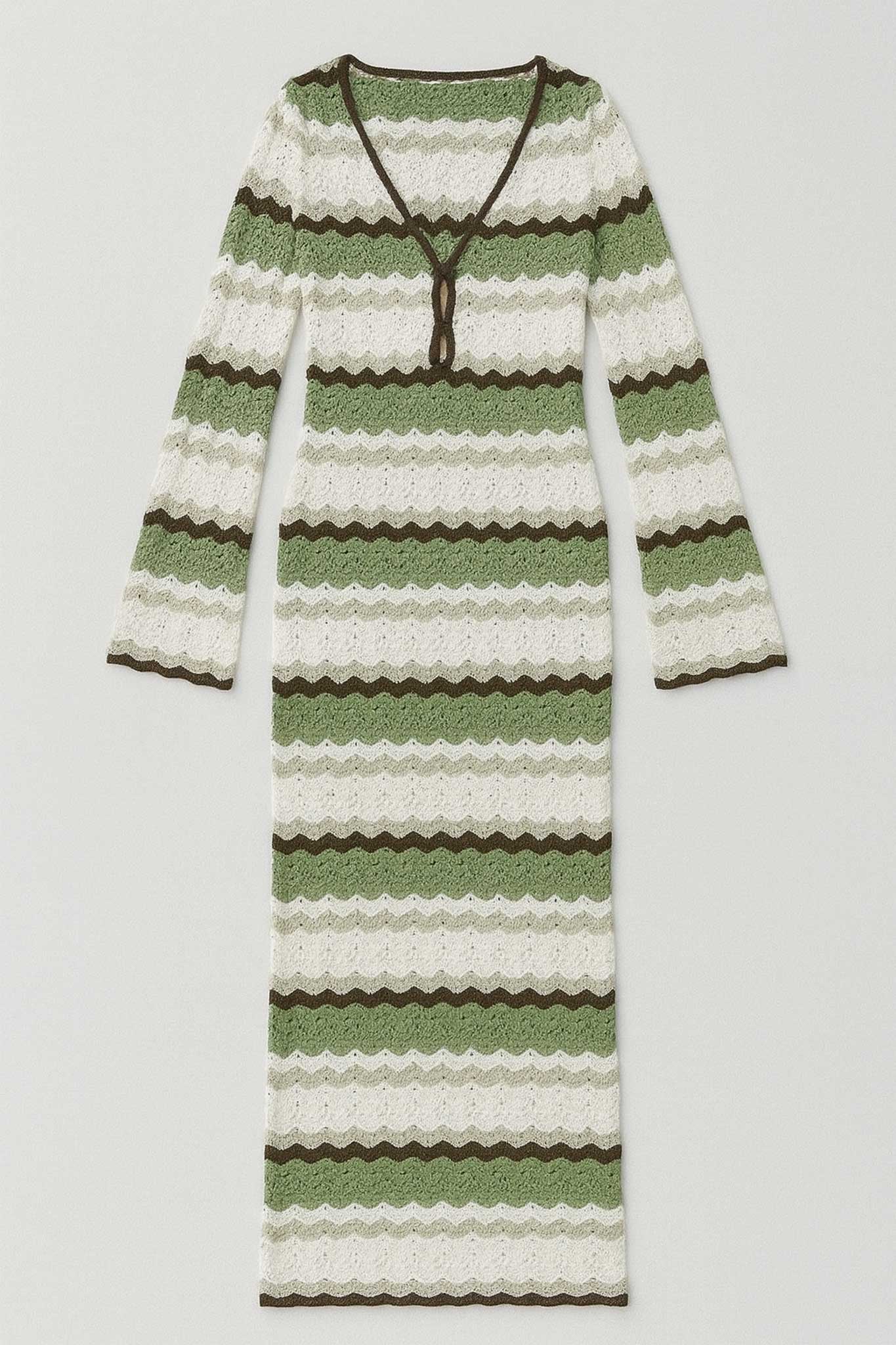 Crochet Maxi Long Dress with Flared Sleeves
