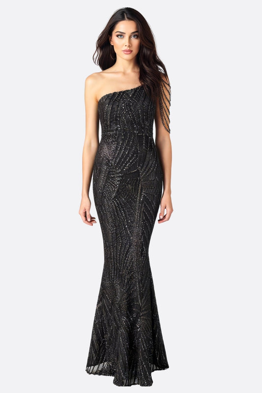 Black Asymmetric Evening Dress