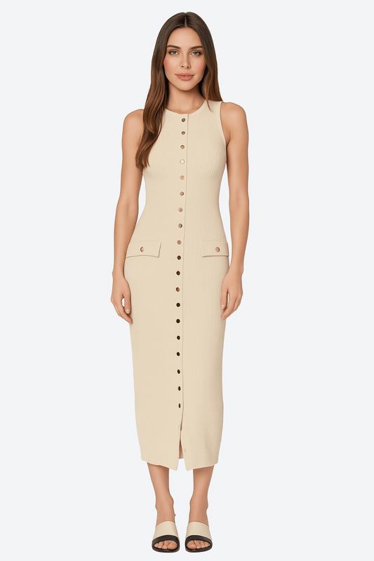 Sleeveless Ribbed Knit Maxi Dress
