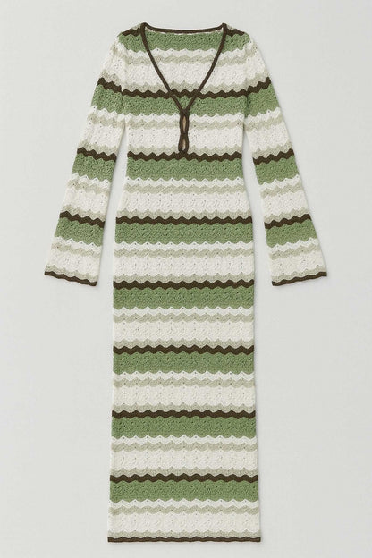 Crochet Maxi Long Dress with Flared Sleeves