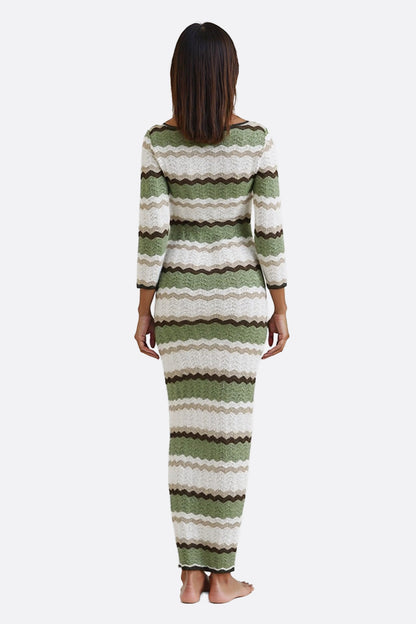 Crochet Maxi Long Dress with Flared Sleeves