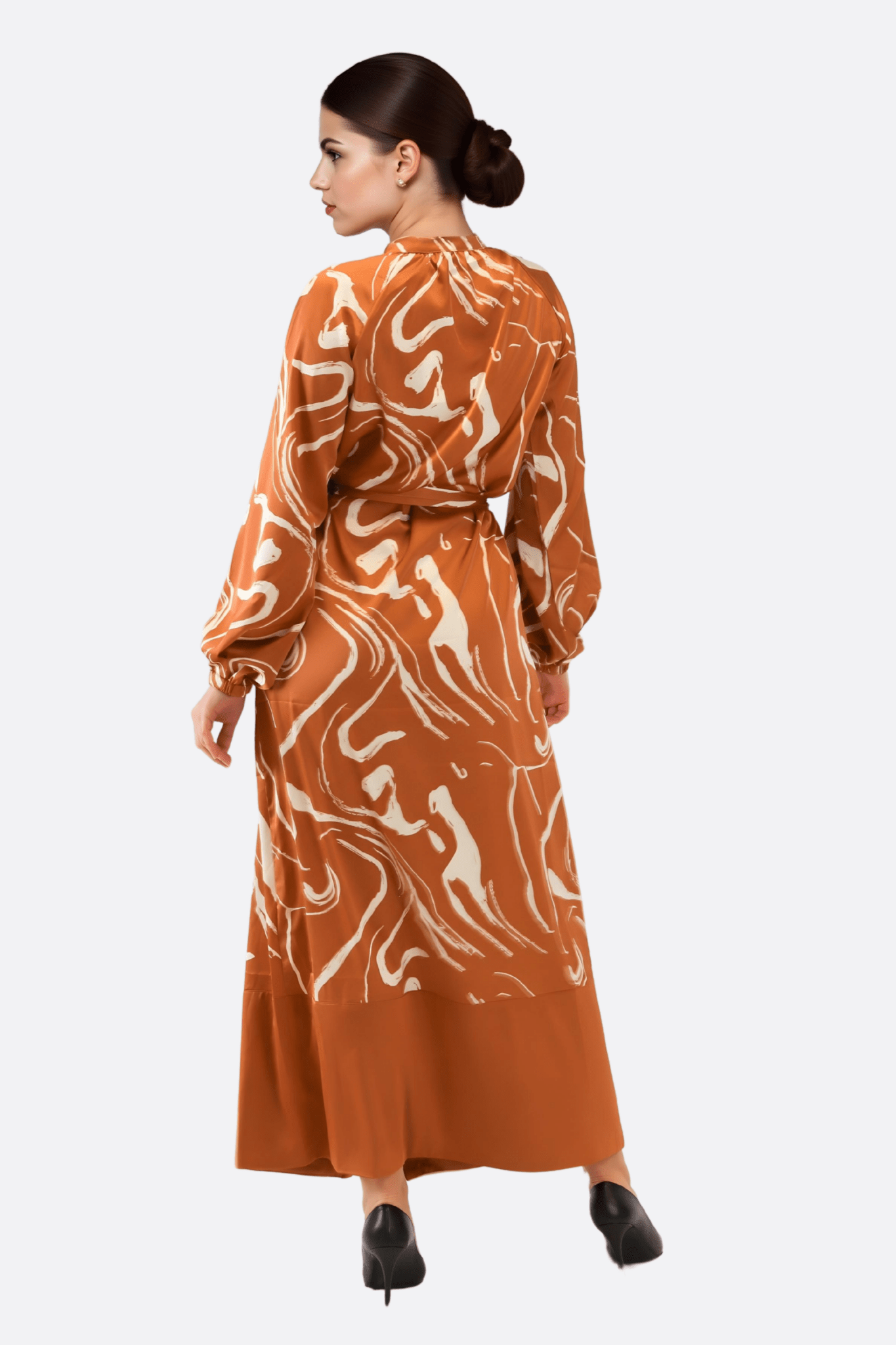 Long Kimono-Style Maxi Dress with Marble Print