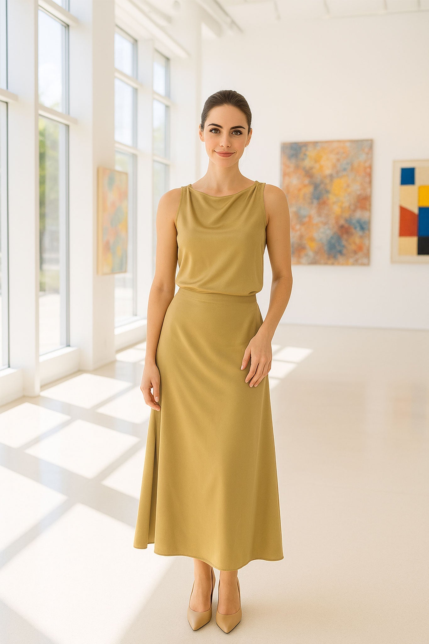 Satin Gold Maxi Dress