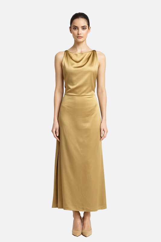 Satin Gold Maxi Dress