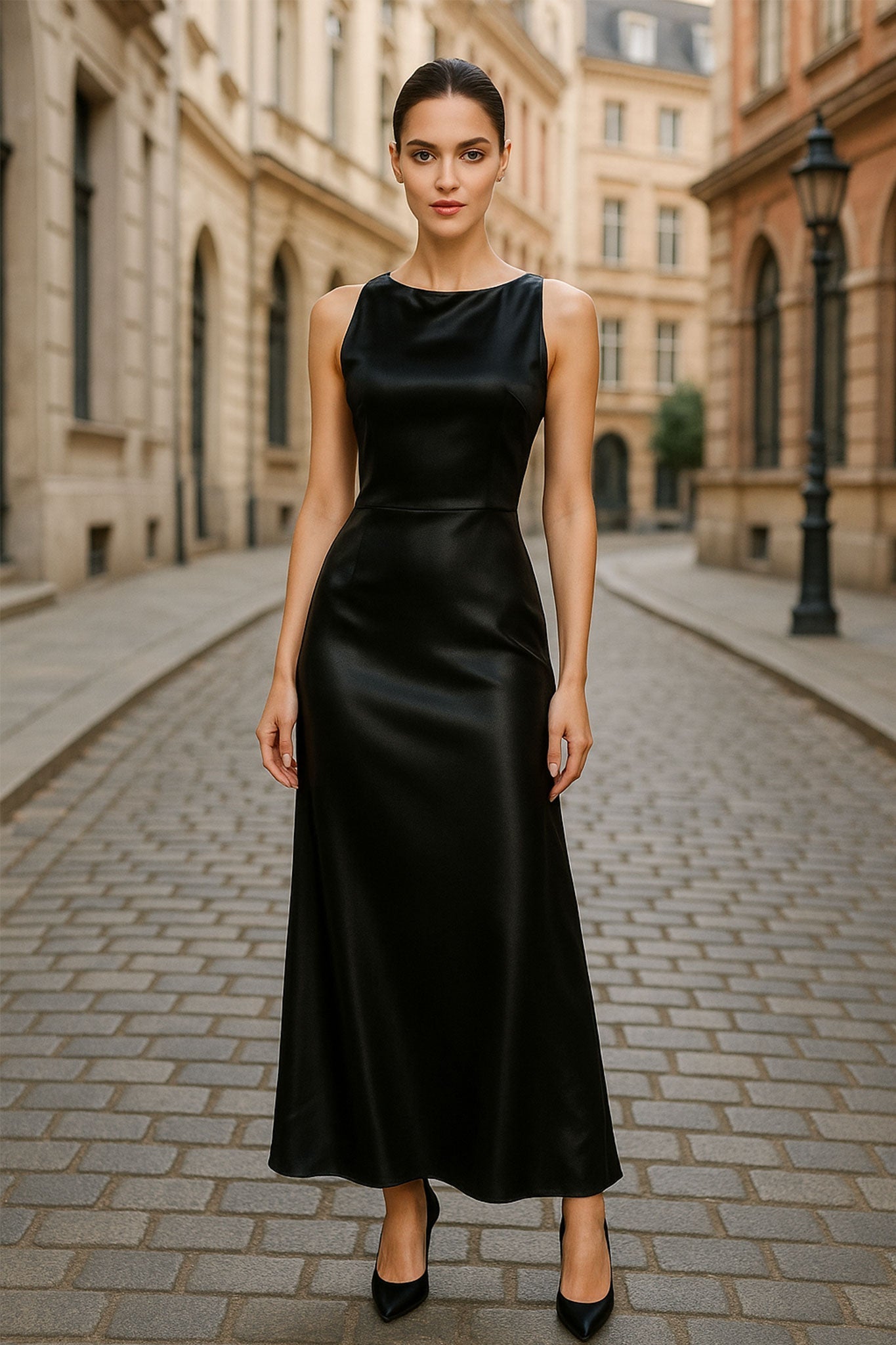 Black Satin Maxi Dress