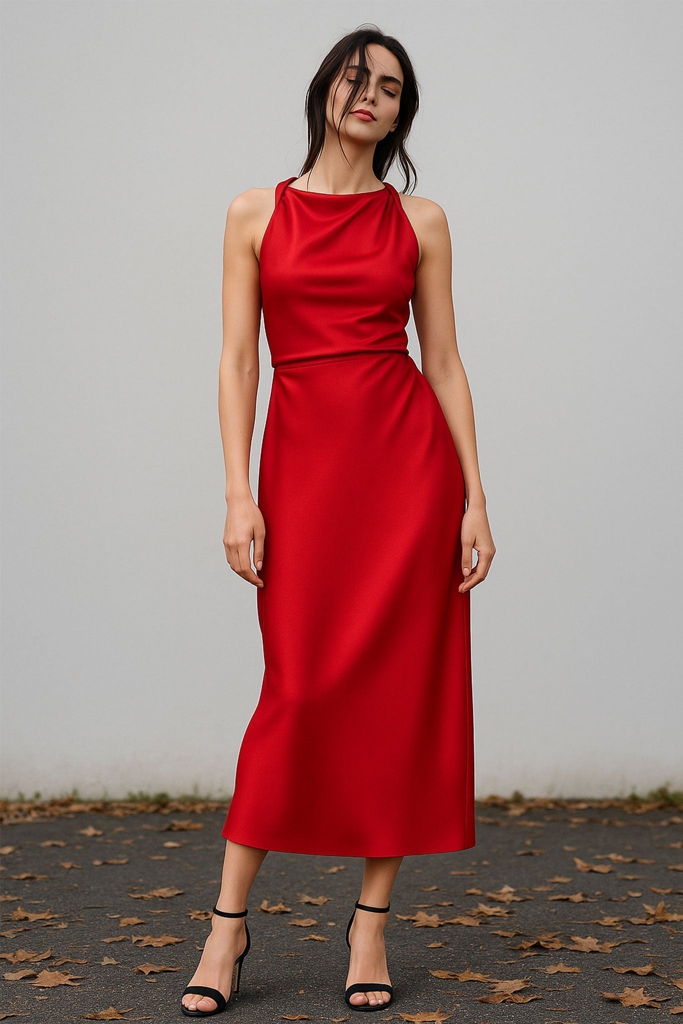 Red Satin Maxi Dress