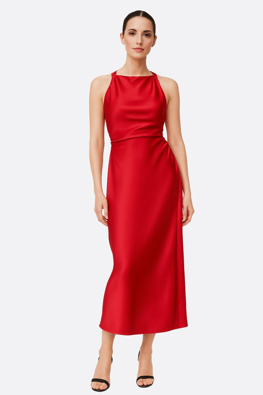 Red Satin Maxi Dress