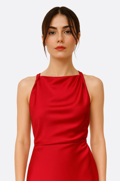 Red Satin Maxi Dress
