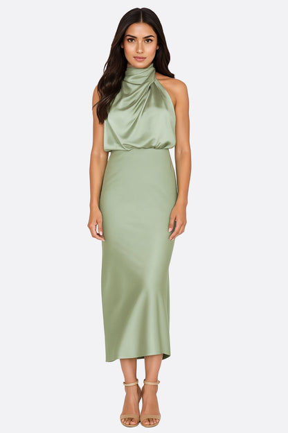 Sage Green Satin Midi Dress