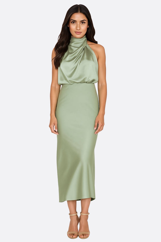 Sage Green Satin Midi Dress