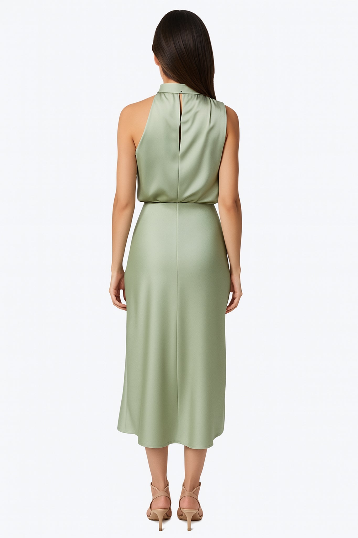 Sage Green Satin Midi Dress