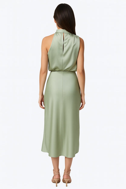 Sage Green Satin Midi Dress